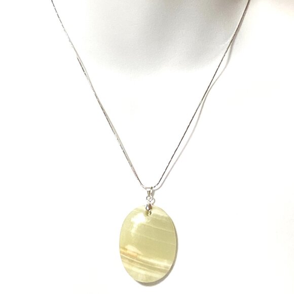 Natural Pale Green Onyx Pendant, Large Genuine Gemstone Oval Pendant - Picture 4 of 11